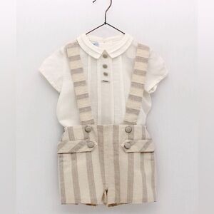 Que Cream and Tan Striped Kids Overalls